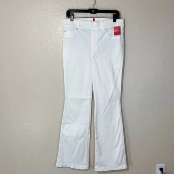 - SPANX Bright WHITE wide leg jeans pull-on stretch Size L Flattering  $148 NWT - Picture 5 of 6